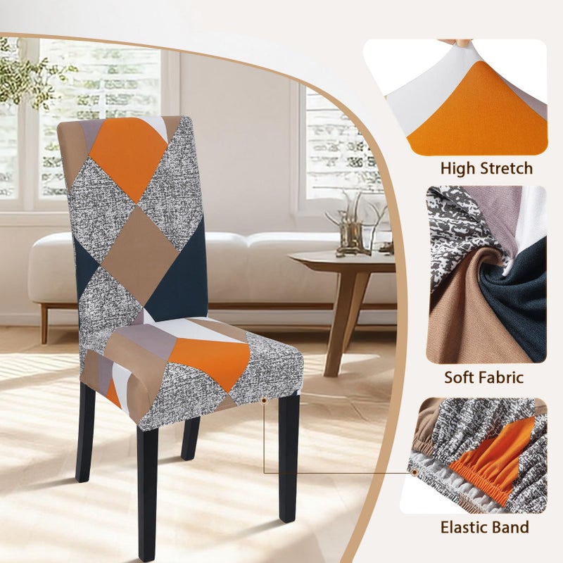 SearchI 6 Pack Super Fit Stretch Removable Washable Short Dining Chair Covers Slipcover Protector, Spandex Fabric Chair Cover for Dining Room, Hotel, Ceremony (Geometric1, 6 per Set) - Image 3